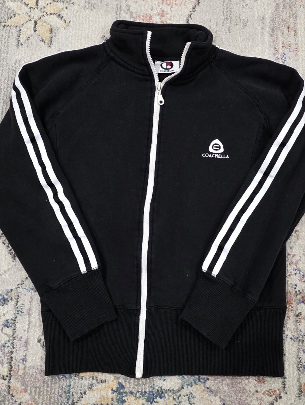 Official Coachella Track Jacket 🖤 White Striped Mock Neck Zip Up- Womens Medium